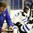 PLYMOUTH, MICHIGAN - APRIL 1: Finland's Sanni Hakala #28 has her skate sharpened by Finland equipment manager Hemmo Jara prior to preliminary round action against Canada at the 2017 IIHF Ice Hockey Women's World Championship. (Photo by Matt Zambonin/HHOF-IIHF Images)

